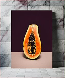 Πίνακας, Papaya on Maroon Background Παπάγια σε καφέ φόντο