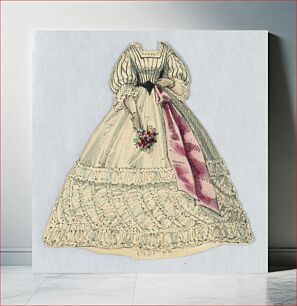 Πίνακας, Paper Doll Costume in Cream with Black Stripes and Pink Sash