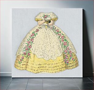 Πίνακας, Paper Doll Costume in Yellow with White Lace and Pink Rose Garlands