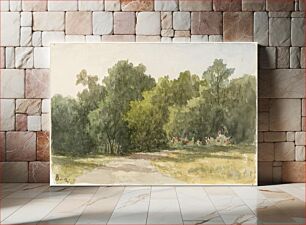 Πίνακας, Parklandskap med lövträd samt sandgång i figur, 1826 - 1892, Lars Theodor Billing