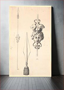 Πίνακας, Parts of a spear, in the center decorated with a medusa head with snakes by Nicolai Abildgaard