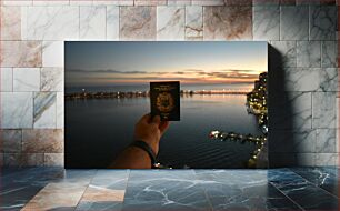 Πίνακας, Passport with Sunset Cityscape Διαβατήριο με Ηλιοβασίλεμα Αστικό τοπίο