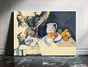 Πίνακας, Paul Cézanne's Curtain and Fruit (1898) still life painting