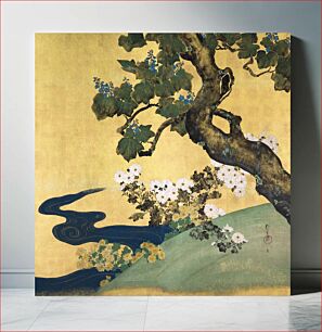 Πίνακας, Paulownias and chrysanthemums (1615-1868) vintage Japanese painting by Sakai Hoitsu