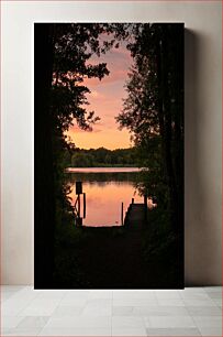 Πίνακας, Peaceful Lakeside Sunset Ειρηνικό ηλιοβασίλεμα δίπλα στη λίμνη