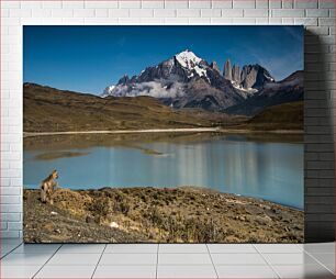 Πίνακας, Peaceful Mountain Landscape with Animal by the Lake Ειρηνικό ορεινό τοπίο με ζώο δίπλα στη λίμνη