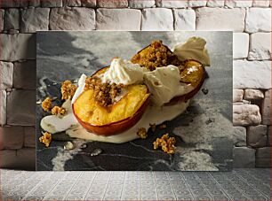 Πίνακας, Peach Dessert with Cream and Crumble Επιδόρπιο ροδάκινου με κρέμα και κράμπλ