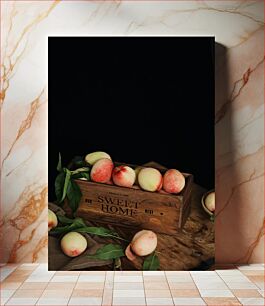 Πίνακας, Peaches in Wooden Crate Ροδάκινα σε Ξύλινο Κλουβί