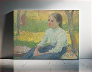 Πίνακας, Peasant girl in a garden by Elemír Halász-Hradil