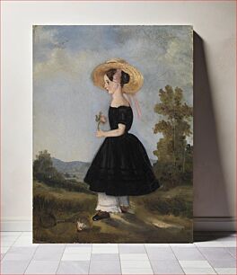 Πίνακας, Peasant Girl with Hat in Landscape by Unidentified artist