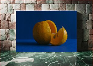 Πίνακας, Peeled Orange on Blue Background Αποφλοιωμένο πορτοκάλι σε μπλε φόντο