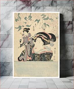 Πίνακας, Pentaptych: Five girls with theater puppets, Utagawa Kuniyasu