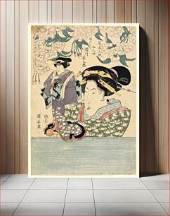 Πίνακας, Pentaptych: Five girls with theater puppets, Utagawa Kuniyasu