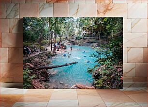 Πίνακας, People Enjoying a Natural Pool in a Forest Άνθρωποι που απολαμβάνουν μια φυσική πισίνα σε ένα δάσος