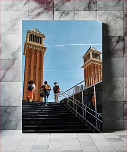 Πίνακας, People on Staircase Between Towers Άνθρωποι στη σκάλα μεταξύ των πύργων