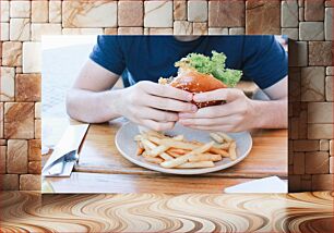 Πίνακας, Person Eating Burger and Fries Άτομο που τρώει μπιφτέκι και πατάτες