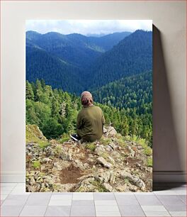 Πίνακας, Person Sitting on Mountain Overlook Άτομο που κάθεται στο Mountain Overlook