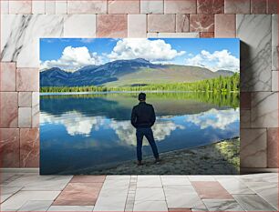 Πίνακας, Person Standing By a Serene Lake Άτομο που στέκεται δίπλα σε μια γαλήνια λίμνη