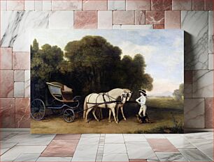 Πίνακας, Phaeton with a Pair of Cream Ponies and a Stable–Lad (1780–1784) by George Stubbs