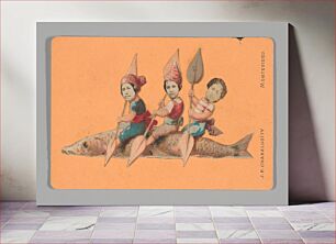 Πίνακας, Photo Collage: Three People Holding Oars, Sitting on a Large Fish