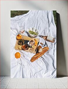 Πίνακας, Picnic Setting with Wine and Fruits Σκηνικό για πικνίκ με κρασί και φρούτα