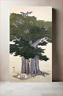 Πίνακας, Picnic under a giant tree (19th century) vintage Japanese ink and color on silk