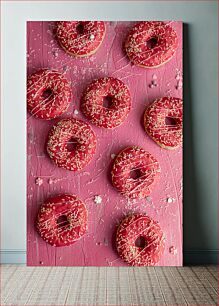 Πίνακας, Pink Donuts on Pink Background Ροζ ντόνατς σε ροζ φόντο