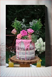 Πίνακας, Pink Drip Cake with Flowers Pink Drip Cake με λουλούδια