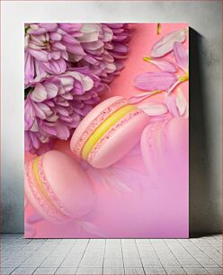 Πίνακας, Pink Macarons with Flowers Ροζ μακαρόν με λουλούδια