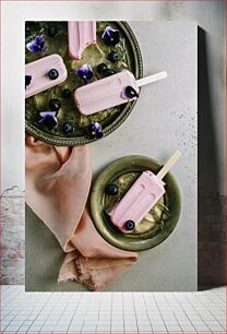 Πίνακας, Pink Popsicles with Blueberries Ροζ Popsicles με Blueberries