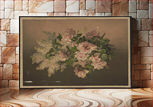 Πίνακας, [Pink roses and white lilacs in a floating bouquet]