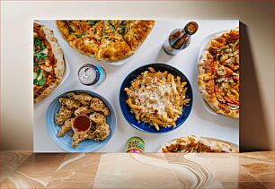 Πίνακας, Pizza and Snacks Flat Lay Πίτσα και σνακ Flat Lay