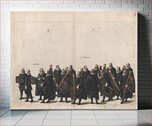 Πίνακας, Plate 28: Drummers and trumpet players marching in the funeral procession of Archduke Albert of Austria; from 'Pompa Funebris ... Alberti Pii' by Cornelis Galle I