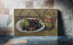 Πίνακας, Plate with Fruit and Pot of Preserves (Assiette avec fruits et pot de conserves) by Paul Cézanne