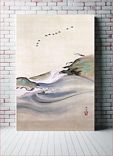 Πίνακας, Plovers, rocks and waves (19th century) vintage Japanese painting by Suzuki Kiitsu