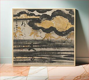 Πίνακας, Poem-card from the Shinkokin wakashu (New Collection of Japanese Poems from Ancient and Modern Times) with Design of Pine on a Beach