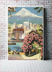 Πίνακας, Portland, Oregon, and Mt. Hood, famous for its annual June Rose Festival is Portland, Oregon, with its fresh water world harbor on the Willamette River and Mt. Hood towering beyond