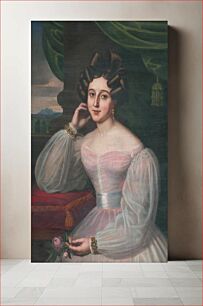 Πίνακας, Portrait of a young lady in a pink dress with a rose, Jan Rombauer