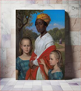 Πίνακας, Portrait of Otto Marstrand's two Daughters and their West-Indian Nanny, Justina Antoine, in the Frederiksberg Gardens near Copenhagen by Wilhelm Marstrand