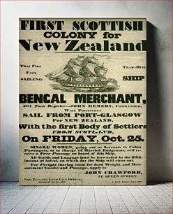 Πίνακας, Poster advertising emigration to New Zealand. Collection of Kelvingrove Art Gallery and Museum, Glasgow, Scotland (1839)