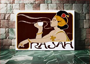 Πίνακας, Poster showing woman holding up glass of coffee [Rajah brand] by Henri Meunier