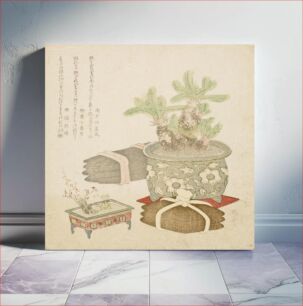 Πίνακας, Potted Sago Palm, Plum and Adonis Plants, with Copper and Silver Ingots by Ryūryūkyo Shinsai