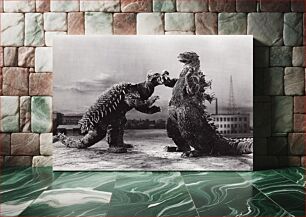 Πίνακας, Promotional image from Godzilla Raids Again. Anguirus left, Godzilla right (1955) by Toho Company Ltd
