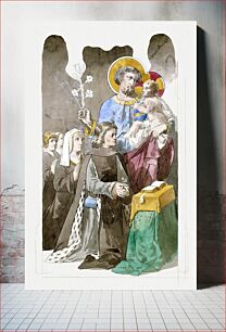 Πίνακας, Prosper Lafaye's Dessin de vitrail: donateurs agenouillés protégés par Saint Joseph portant l'Enfant Jésus (1845-1875) famou