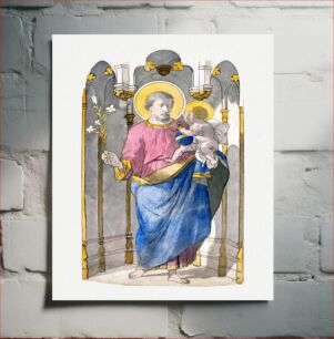 Πίνακας, Prosper Lafaye's Dessin de vitrail: Saint Joseph tenant un lys et portant l'enfant Jésus (1845-1875)