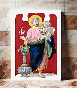 Πίνακας, Prosper Lafaye's Dessin de vitrail: Saint Joseph tenant un lys et portant l'enfant Jésus avec aiguière (1845-1875) . Origin