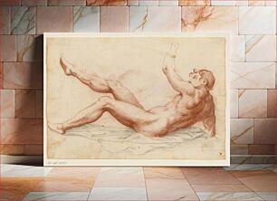 Πίνακας, Prostrate male nude turned left leaning on his right arm and lifting his left arm and right leg up by Filippo Esegrenio