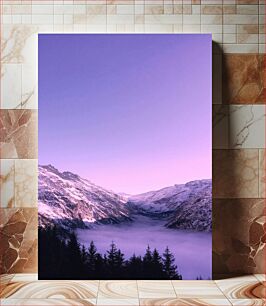 Πίνακας, Purple Sunset over Snowy Mountains Μωβ ηλιοβασίλεμα πάνω από τα χιονισμένα βουνά