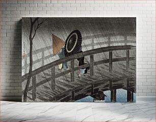Πίνακας, Rain on Izumi Bridge by Hiroaki Takahashi (1871–1945)