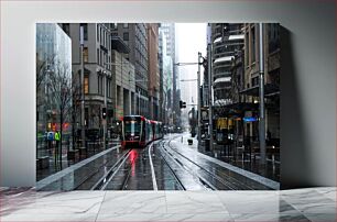 Πίνακας, Rainy City Street with Tram Rainy City Street με Τραμ